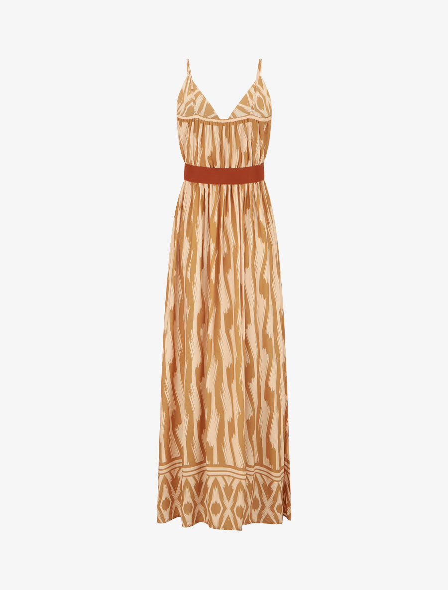 Robe taille élastiquée et imprimé fantaisie - Jaune moutarde - 2