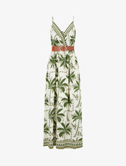 Robe longue à imprimé palmiers - Kaki - 1