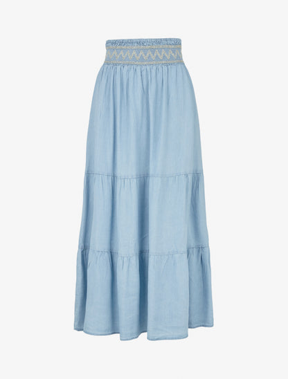 Jupe longue évasée à taille élastiquée fantaisie - Bleu clair - 1