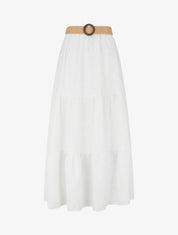 Jupe longue évasée en tissu texturé - Blanc - 1