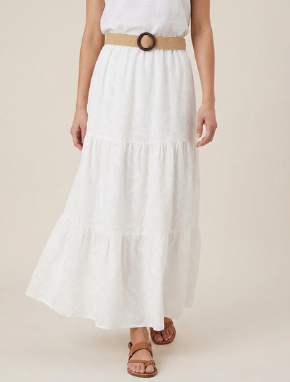 Jupe longue évasée en tissu texturé - Blanc