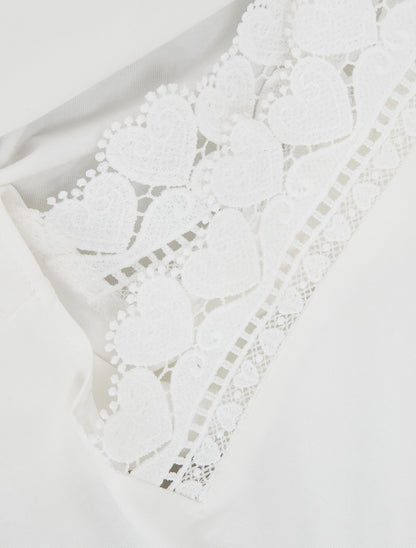 Top droit à épaules en dentelle - Blanc - 3