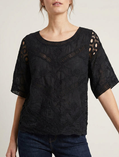 Top fluide en crochet coupe ample - Noir