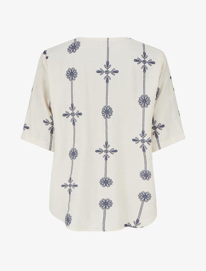 Top ample à manches courtes imprimé floral - Beige - 2