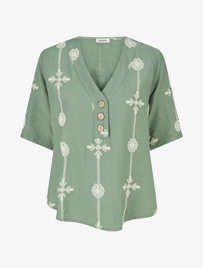 Top ample à manches courtes imprimé floral - Kaki - 1