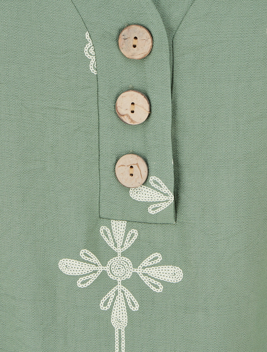 Top ample à manches courtes imprimé floral - Kaki - 3