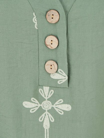 Top ample à manches courtes imprimé floral - Kaki - 3