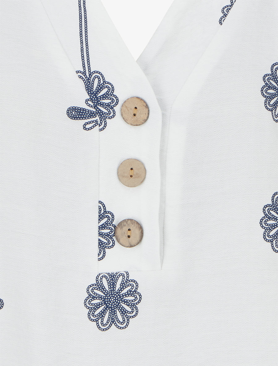 Top ample à manches courtes imprimé floral - Blanc - 3