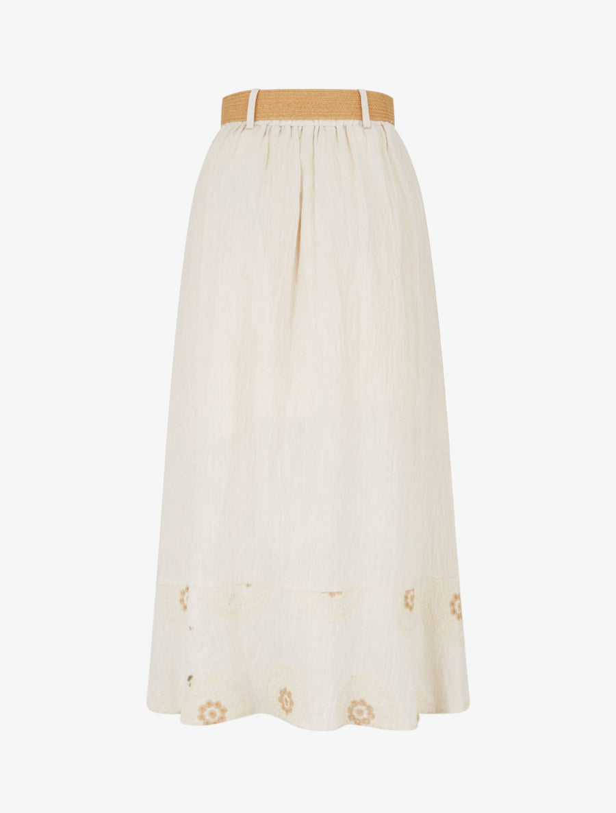Jupe longue évasée à bords brodés - Écru - 2
