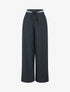 Pantalon ample uni à ceinture brodée - Bleu nuit - 1
