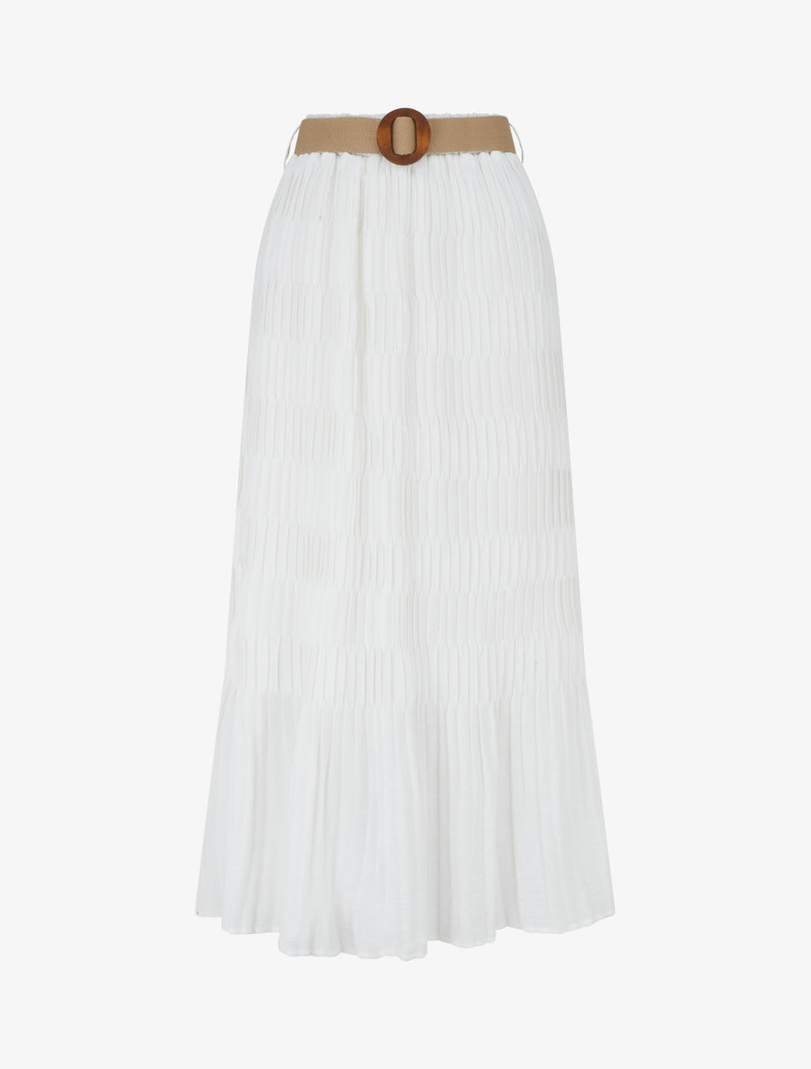 Jupe longue plissée à taille élastiquée - Blanc - 1