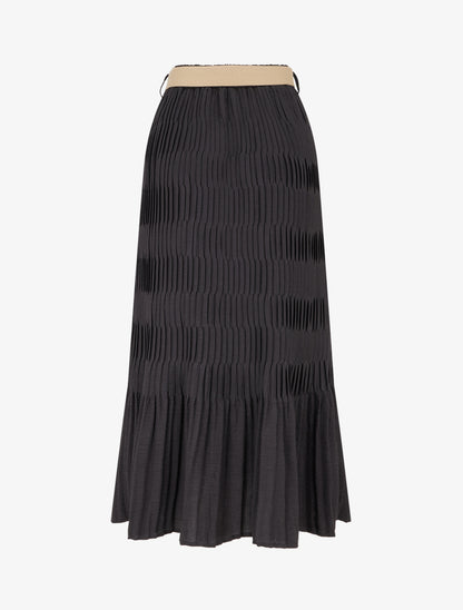 Jupe longue plissée à taille élastiquée - Noir - 2