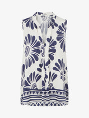 Top sans manches imprimé fleurs stylisées - Marine - 1