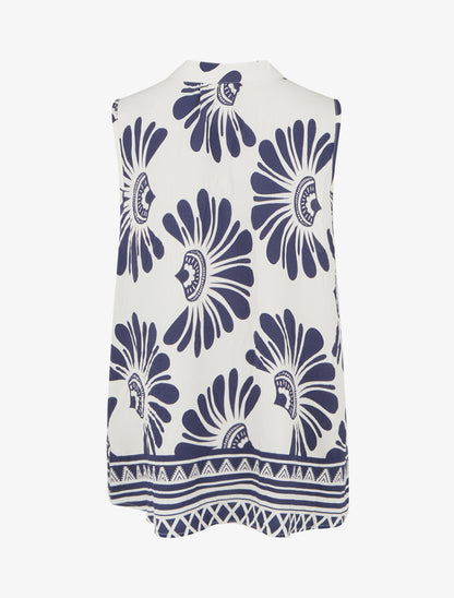 Top sans manches imprimé fleurs stylisées - Marine - 2