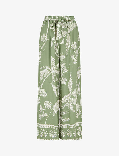 Pantalon élastiquée fluide imprimé feuillage - Kaki - 1