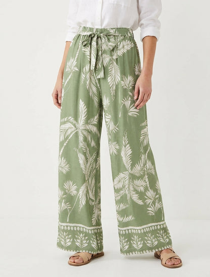 Pantalon élastiquée fluide imprimé feuillage - Kaki