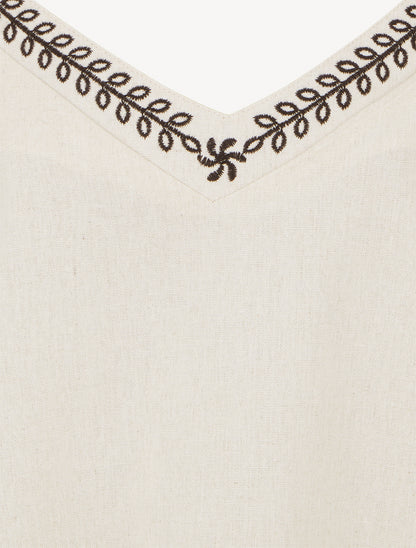 Caraco en lin mélangé à col brodé - Beige - 3