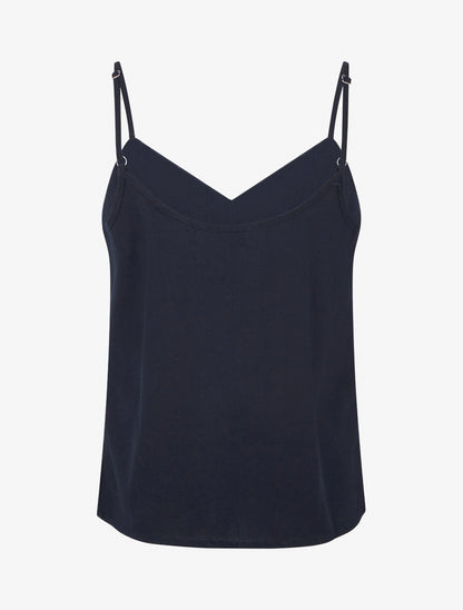 Caraco en lin mélangé à col brodé - Marine - 2