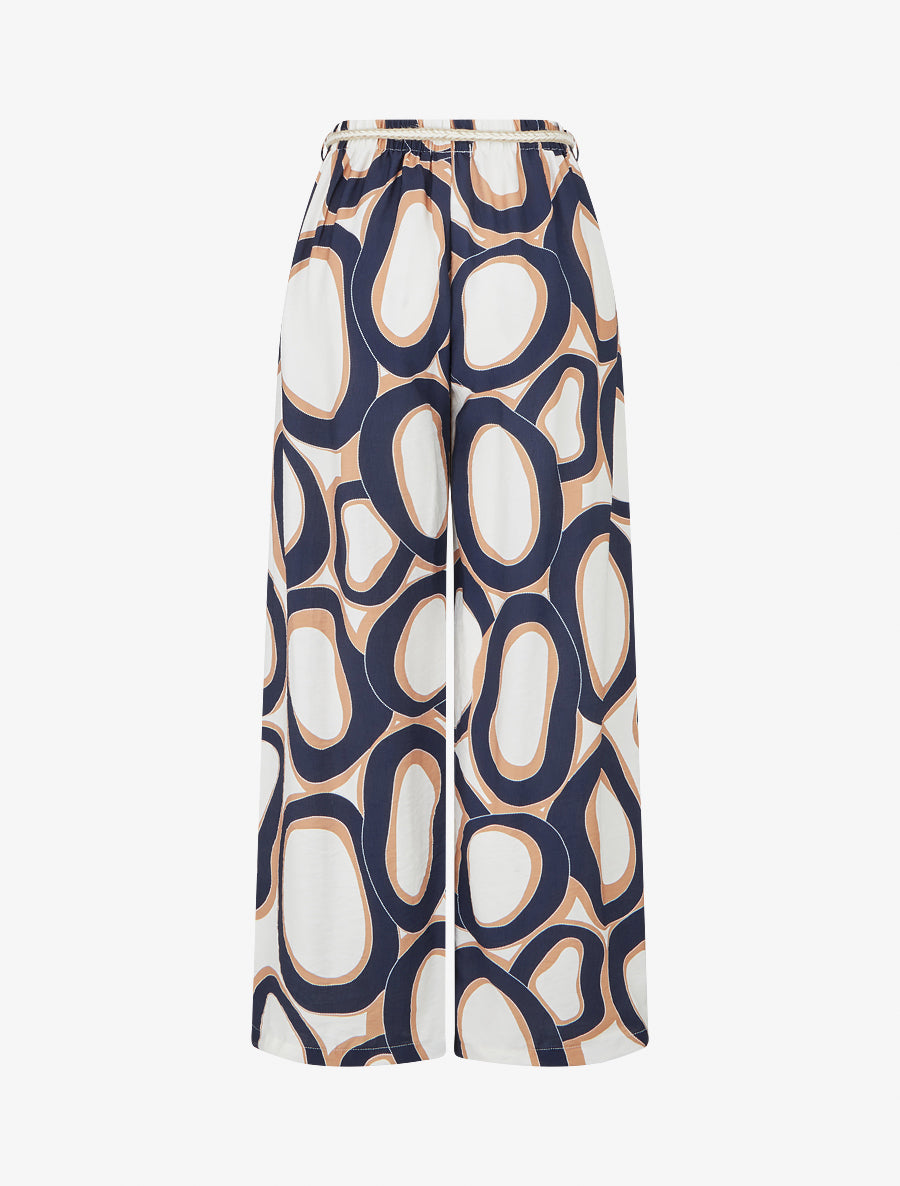 Pantalon droit à taille haute et imprimé graphique - Marine - 2