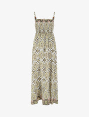 Robe longue à bretelles perlées et imprimé fantaisie - Kaki - 1