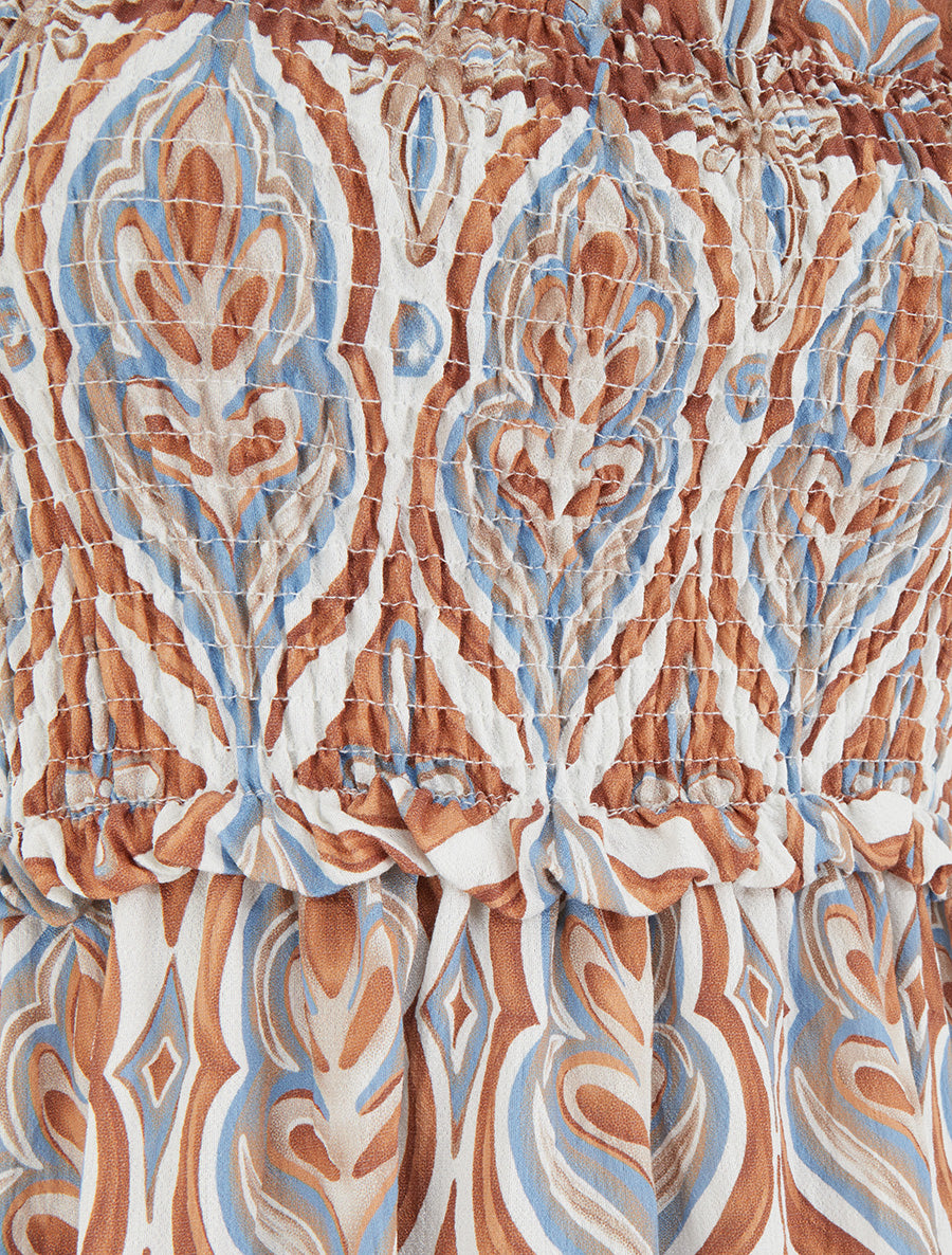 Robe longue à bretelles perlées et imprimé fantaisie - Beige - 3