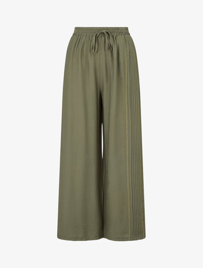 Pantalon ample à détail plissé - Kaki - 1