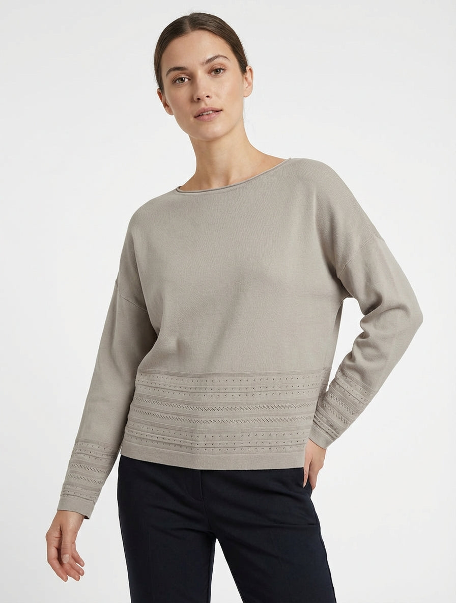 Top droit en maille à bords fantaisie - Taupe