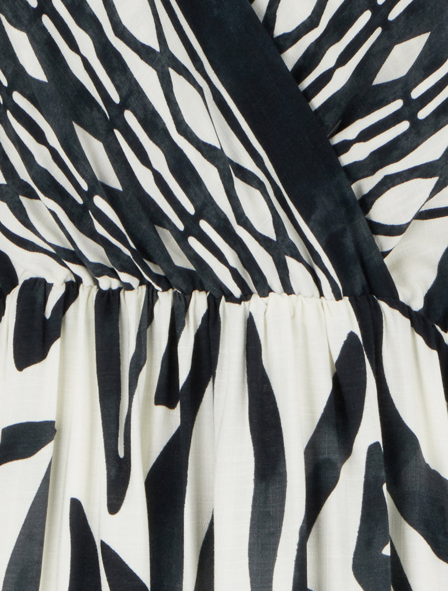 Robe longue élastiquée à imprimé fantaisie - Noir - 3