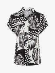 Chemise ample manches courtes imprimé feuilles tropicales - Noir - 1