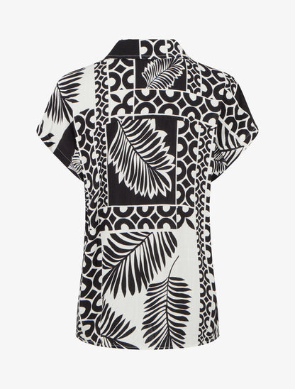 Chemise ample manches courtes imprimé feuilles tropicales - Noir - 2