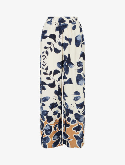 Pantalon droite imprimé floral - Marine - 1