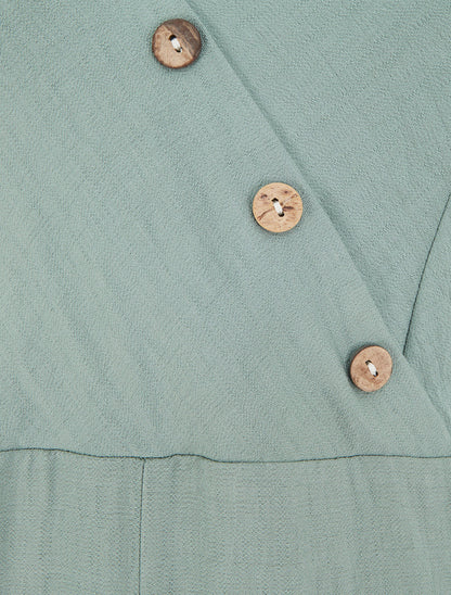 Combinaison unie à boutons décoratifs et bretelles - Vert d&