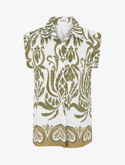 Chemise droite sans manches motif arabesque - Kaki - 1