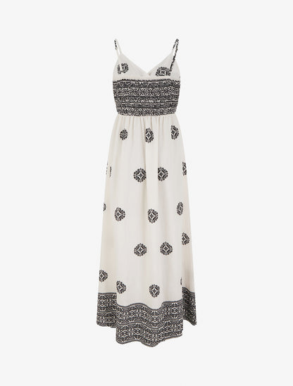 Robe longue bohème imprimé arabesque - Écru - 2