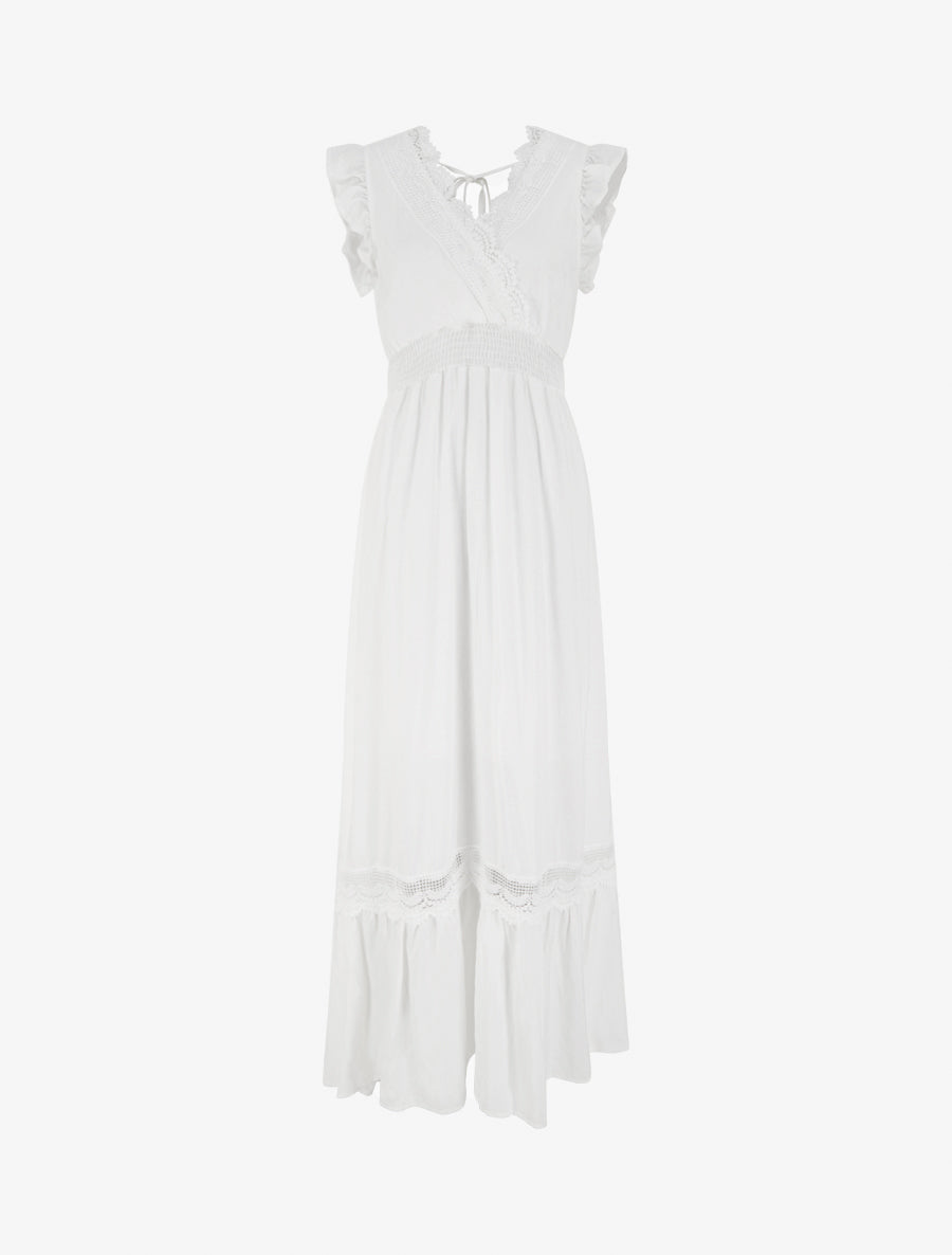 Robe évasée à col en dentelle - Blanc - 1