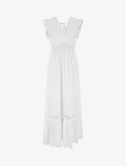 Robe évasée à col en dentelle - Blanc - 1