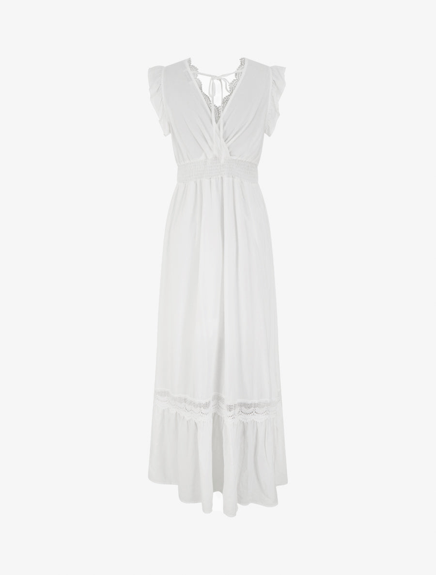 Robe évasée à col en dentelle - Blanc - 2