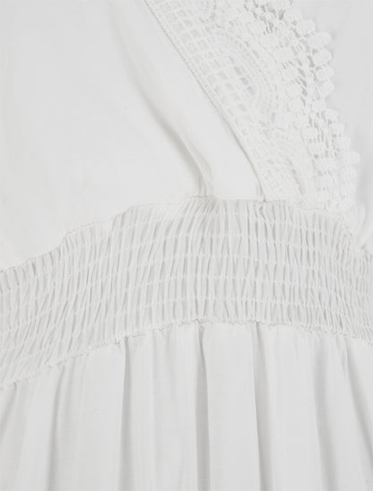 Robe évasée à col en dentelle - Blanc - 3