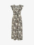 Robe longue imprimé feuilles à manches courtes - Gris - 1
