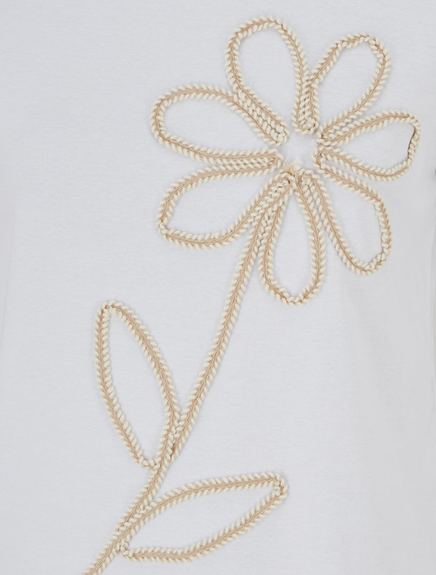 T-shirt uni à broderie fleur - Blanc - 3