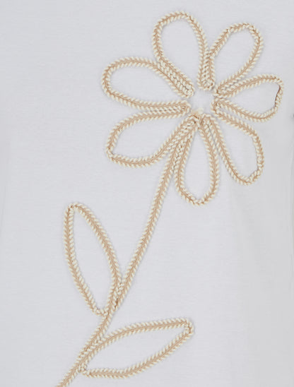 T-shirt uni à broderie fleur - Blanc - 3