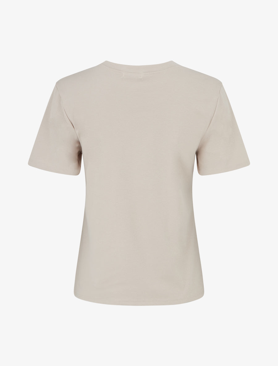 T-shirt uni à broderie fleur - Beige - 2