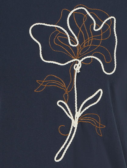 T-shirt manches courtes à motif floral - Marine - 3