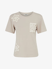 T-shirt manches courtes à poche brodée - Beige - 1