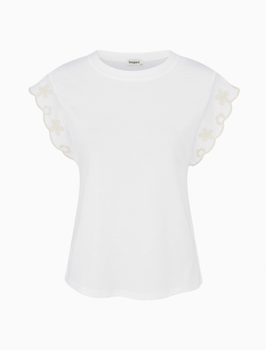T-shirt uni à motif floral - Blanc - 1