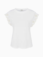 T-shirt uni à motif floral - Blanc - 1