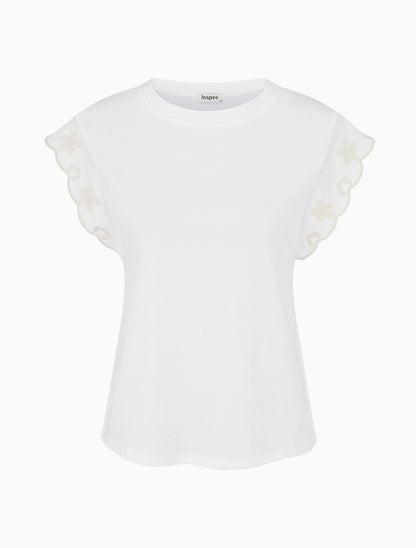 T-shirt uni à motif floral - Blanc - 1