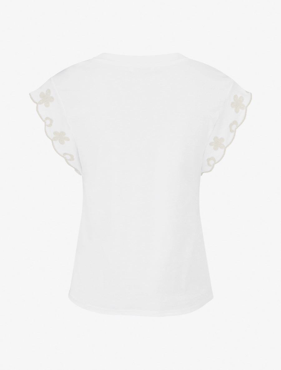 T-shirt uni à motif floral - Blanc - 2