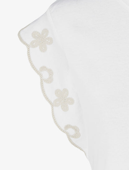 T-shirt uni à motif floral - Blanc - 3
