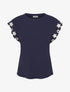 T-shirt uni à motif floral - Marine - 1